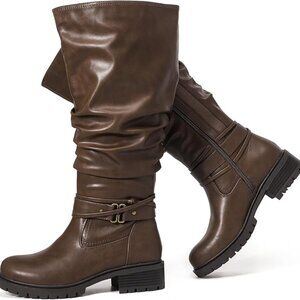 Women's 7.5 Extra Wide Calf Knee High Boots, Plus Size Slouchy brown Boots